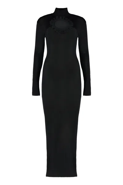 Self-portrait Knit Maxi-dress With Front Cut-out Detail In Black