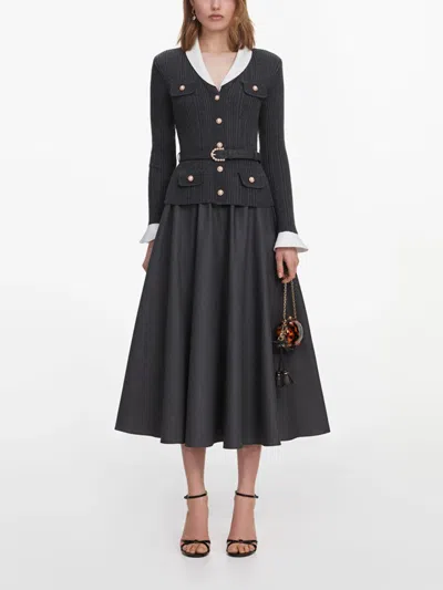 Self-portrait Knit Midi Dress In Gray
