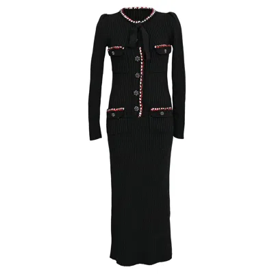 Self-portrait Knit Midi Dress In Black Cotton