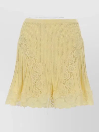 Self-portrait Knit Mini Skirt Lace Detail Waistband Pleats In Yellow