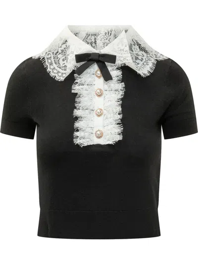 Self-portrait Knit Thece Collar Top In Black
