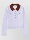 Self-portrait Knit Top Contrasting Collar Front Pockets In Blue