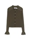 Self-portrait Oversized Collar Keyhole Button-front Shirt In Brown