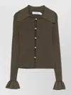 Self-portrait Oversized Collar Keyhole Button-front Shirt In Green