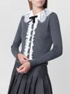 Self-portrait Self Portrait Knitted Wool Cardigan With Lace Collar In Grey In Gray