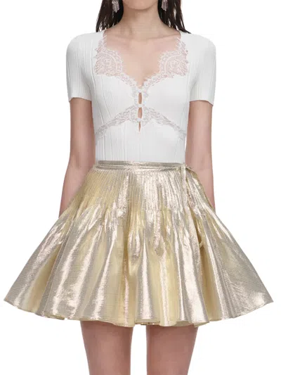 Self-portrait Knit Top With Delicate Lace Trim In White