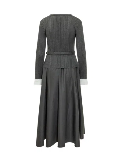 Self-portrait Knit Twill Midi Dress In Grey