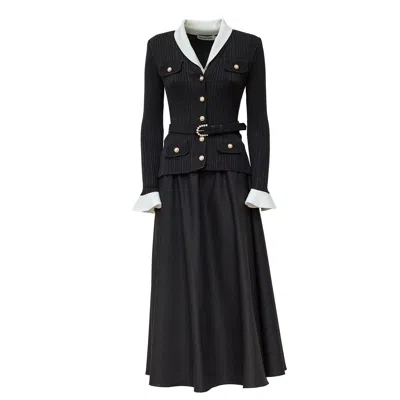 Self-portrait Knit Twill Midi Dress With Jewel Buttons And Removable Straps In Black
