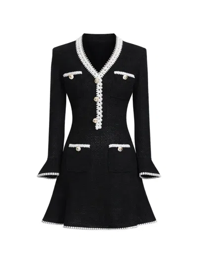 Self-portrait Knitted A-line Mini Dress In Black