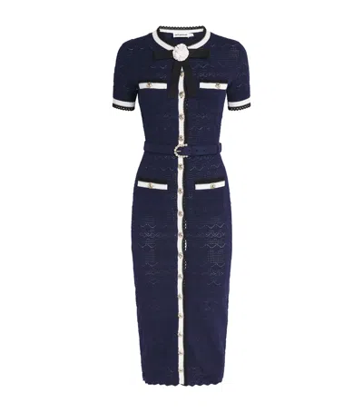 Self-portrait Pointelle-knit Midi Dress In Blue