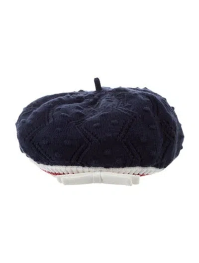 Pre-owned Self-portrait Knitted Cotton Beret In Blue