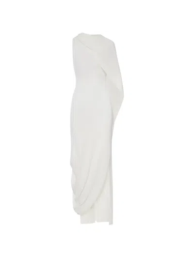 Self-portrait Knitted Draped Maxi Dress In White