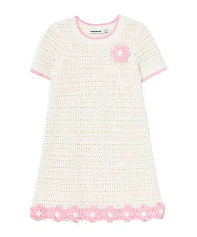 Self-portrait Kids' Knitted Lace Mini Dress In Neutral
