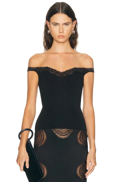 Self-portrait Knitted Lace Top In Black