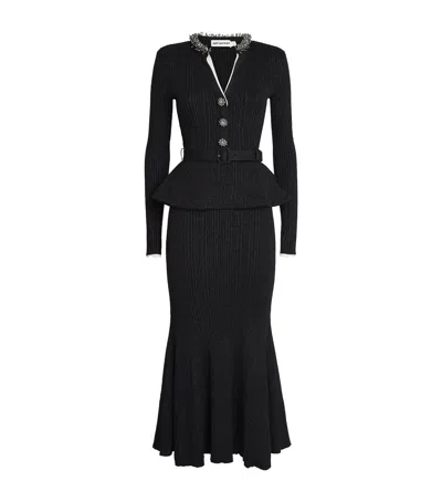 Self-portrait Knitted Lurex Rib Midi Dress In Black