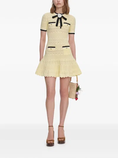 Self-portrait Knitted Midi Ress In Yellow