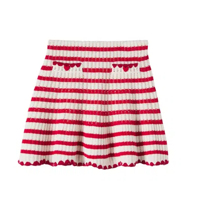 Self-portrait Knitted Striped Skirt In Red