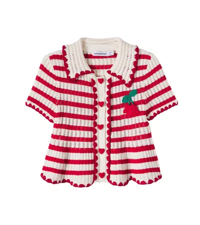 Self-portrait Knitted Striped Top In White