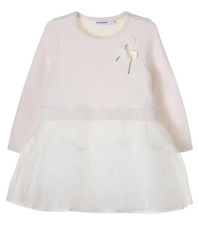 Self-portrait Knitted Tulle Dress In Pink