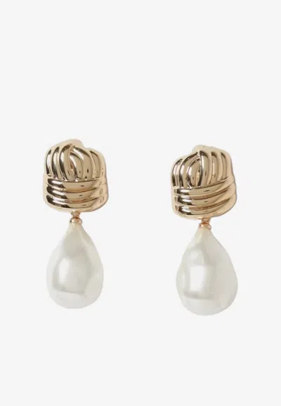 Self-portrait Knot Pearl Earrings In Gold