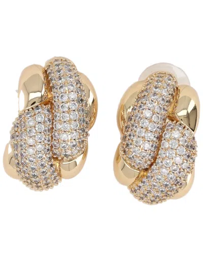 Self-portrait Knot Polished Brass Zircon Earrings In Silver