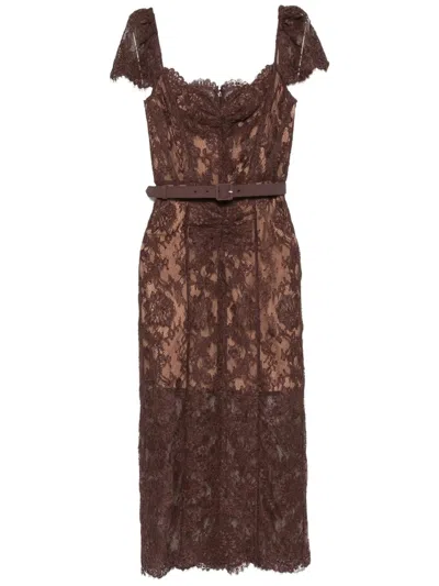 Self-portrait Lace Belted Maxi Dress In Brown