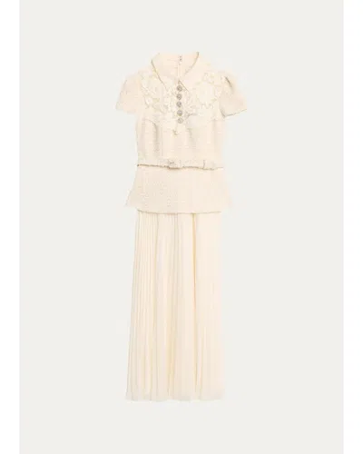 Self-portrait Lace Boucle Midi Dress In Cream