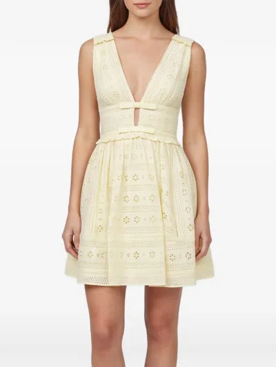 Pre-owned Self-portrait Lace Broderie Mini Dress In Yellow