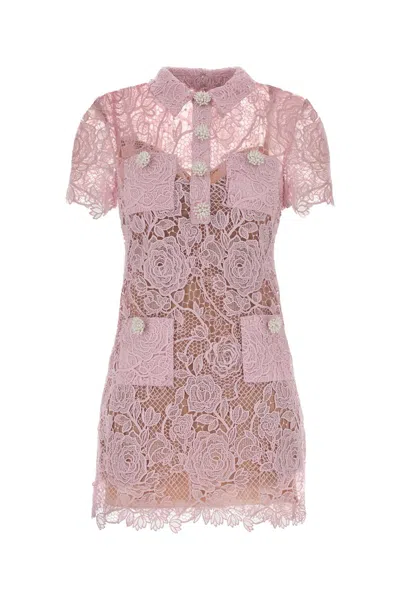 Self-portrait Lace Button-down Mini Dress In Pink