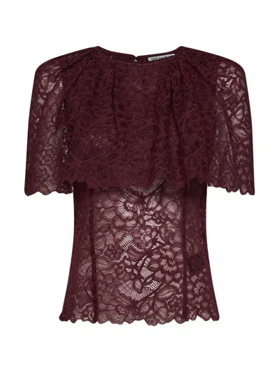 Self-portrait Lace Cape Blouse In Burgundy