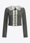 Self-portrait Self Portrait Knitted Wool Cardigan With Lace Collar In Grey In Gray