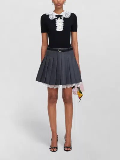 Self-portrait Lace Collar Stretch Dress Bow Pleated Skirt In Blue