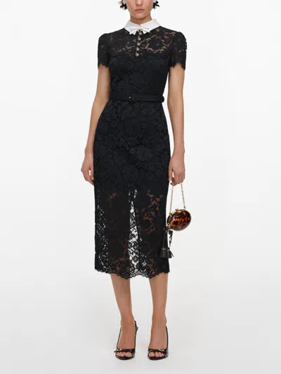 Self-portrait Lace Midi Dress Fitted Silhouette Belt In Black