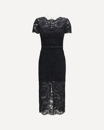 Self-portrait Lace Contrast Collar Midi Dress In Black
