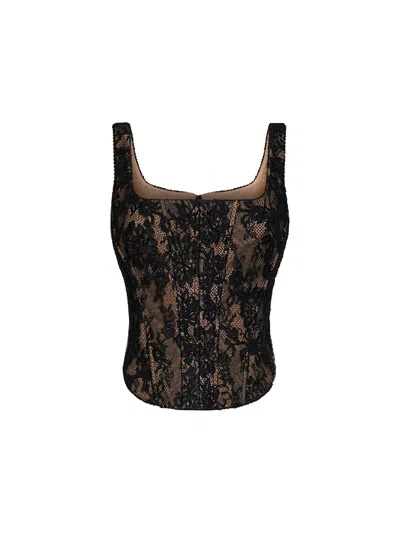 Self-portrait Lace Corset Bodysuit In Black