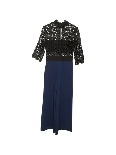 Pre-owned Self-portrait Lace Crepe Jumpsuit In Blue