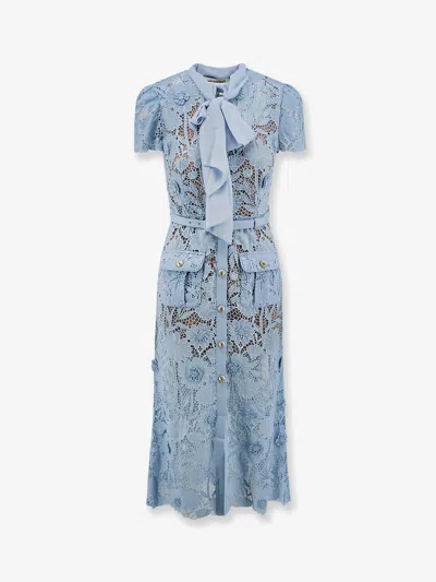 Self-portrait Lace Dress With Belt In Blue