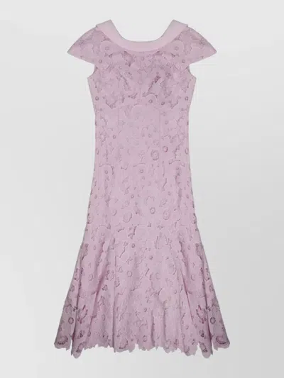 Self-portrait Floral Lace Mini Dress With Scalloped Hem And Cap Sleeves In Purple