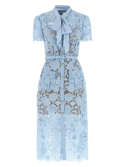 Self-portrait Lace Floral Tie-neck Dress In Blue
