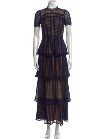 Pre-owned Self-portrait Lace Long Dress In Blue
