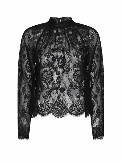 Self-portrait Lace Long-sleeved Blouse In Black