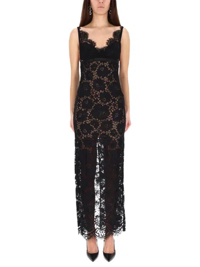 Self-portrait Lace Maxi Dress With Sheer Skirt In Black