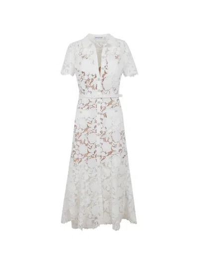 Self-portrait Embroidered Lace Midi Dress In White