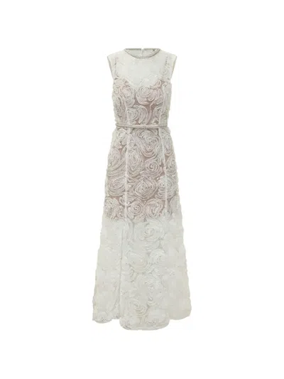 Self-portrait Embellished Lace-trimmed Tulle Midi Dress In White