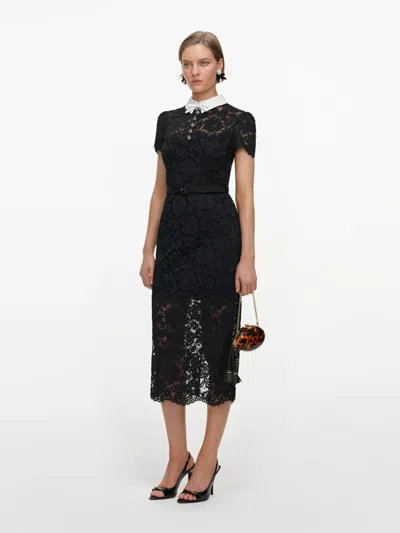 Self-portrait Black Lace Contrast-collar Midi Dress