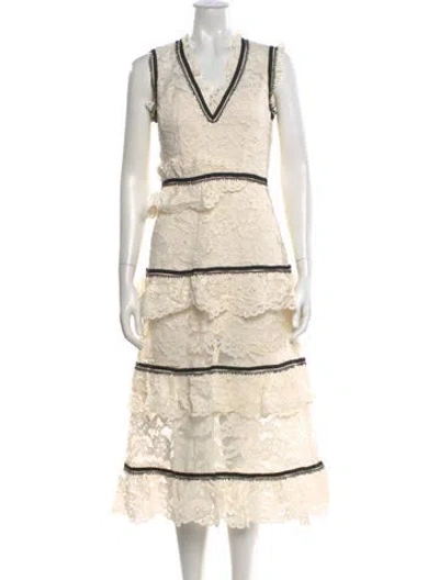 Pre-owned Self-portrait Lace Midi Length Dress In Neutral
