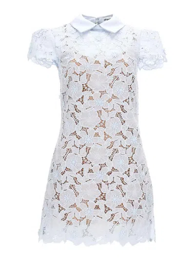 Self-portrait Floral Lace Collared Mini Dress In White