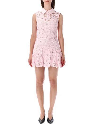 Self-portrait Pink Lace Collared Mini Dress In Multi