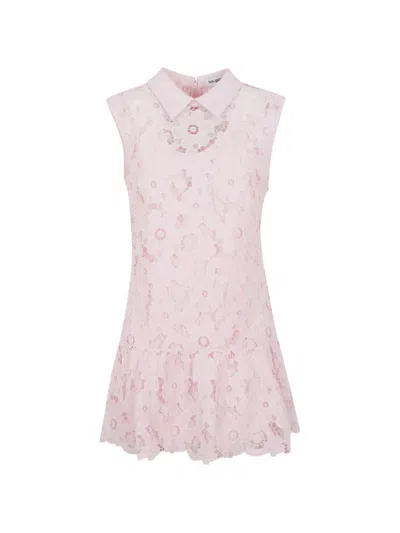 Self-portrait Pink Lace Collared Mini Dress In Multi