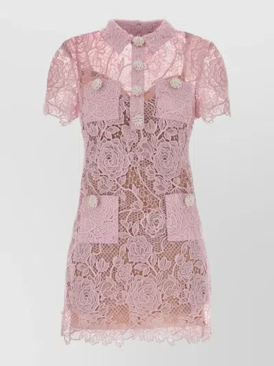 Self-portrait Self Portrait Pink Lace Button Down Mini Dress